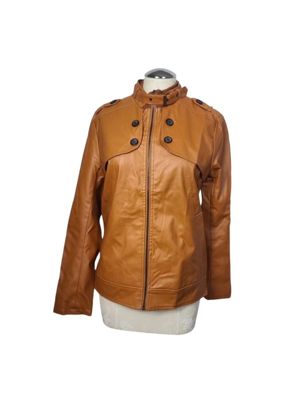 KP Fashion Man Full Zip Faux Leather Jacket L